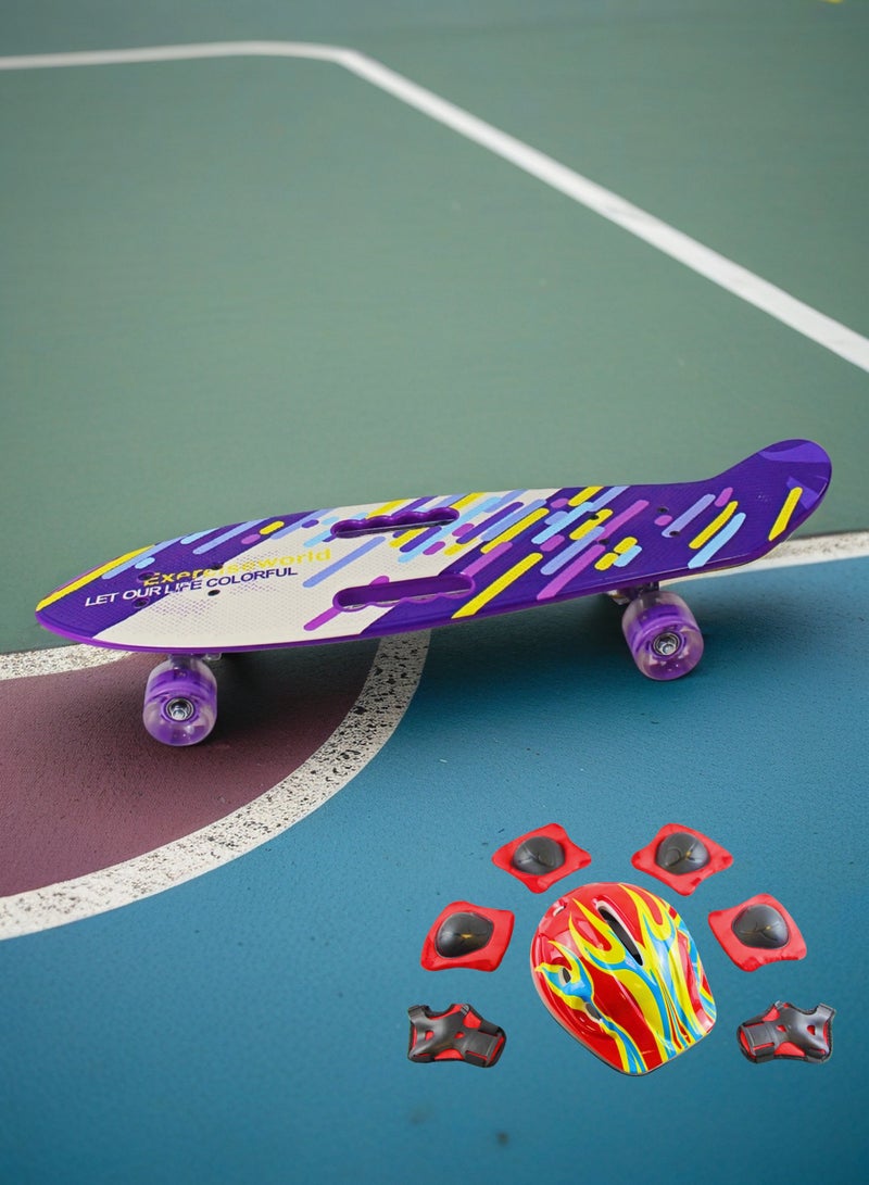 إيزي فيتشور لوح تزلج إيزي فيوتشر للأولاد والبنات، لوح بيني كروزر، مناسب للأعمار من 6 إلى 12 سنة، لوح تزلج صغير كامل للشباب والمراهقين والمبتدئين، يتضمن مجموعة كاملة من معدات الحماية - Image 5